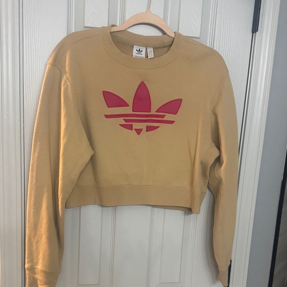 Adidas Women's Cropped Tan Sweatshirt with Red Logo - Picture 1 of 1